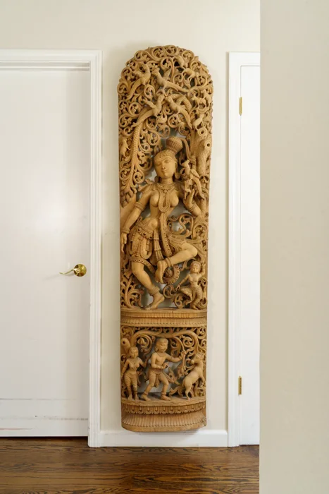 Indian 20th c. Dancing Apsara Teak Wall Panel