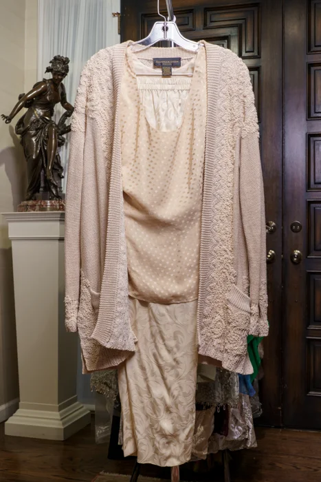 Elegant Donna Karan Cream Silk & Beaded Evening Ensemble, with Extra Separates