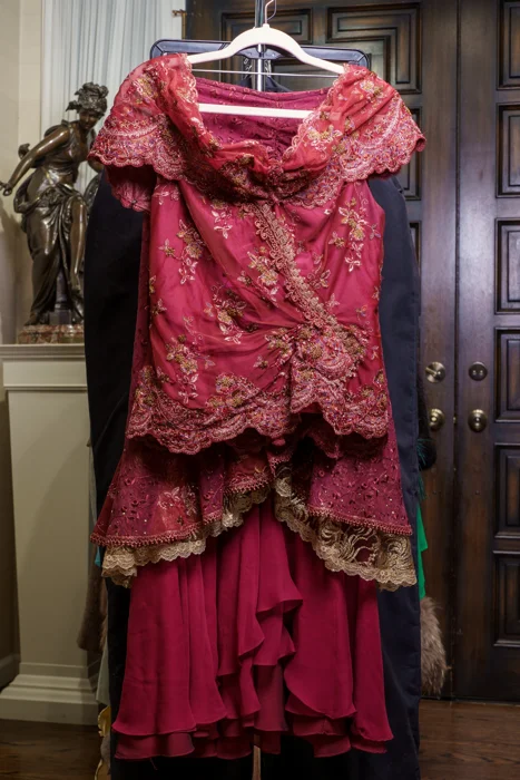 Dramatic Hot Red & Gold Embroidered Evening Ensemble