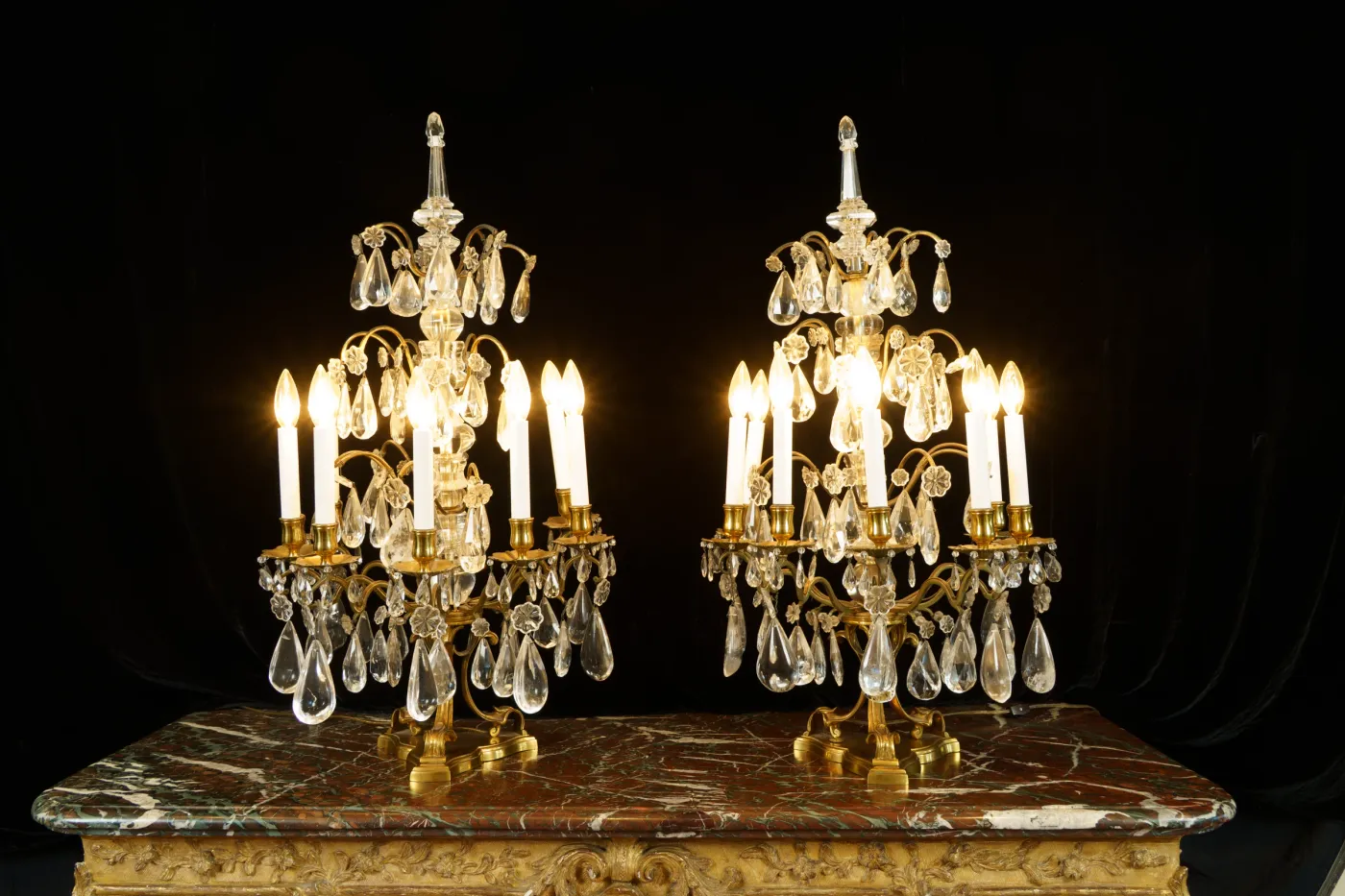 French 18th c. Rock Crystal Pair of Girandoles, photograph 1
