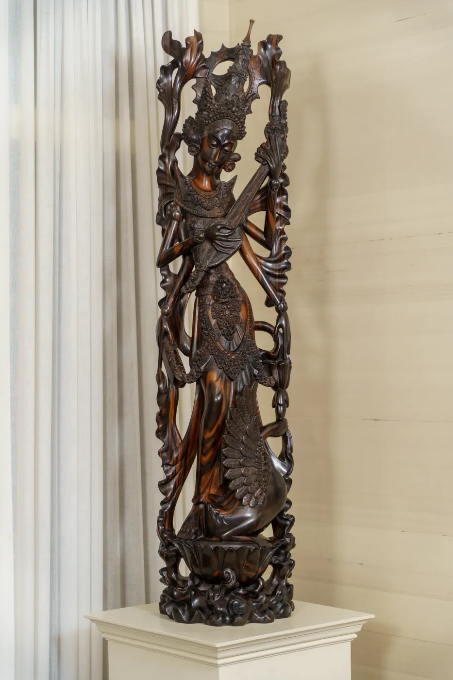 Balinese 20th c. Ebony Figure of “Saraswati—the Hindu Goddess”, photograph 1