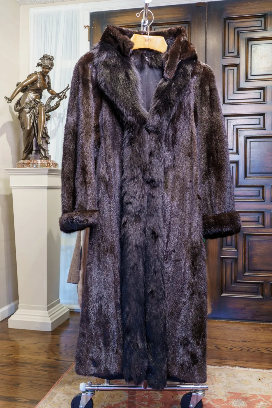 Vintage c. 1998 Full-Length Black Mink Coat with Hood, photograph 1