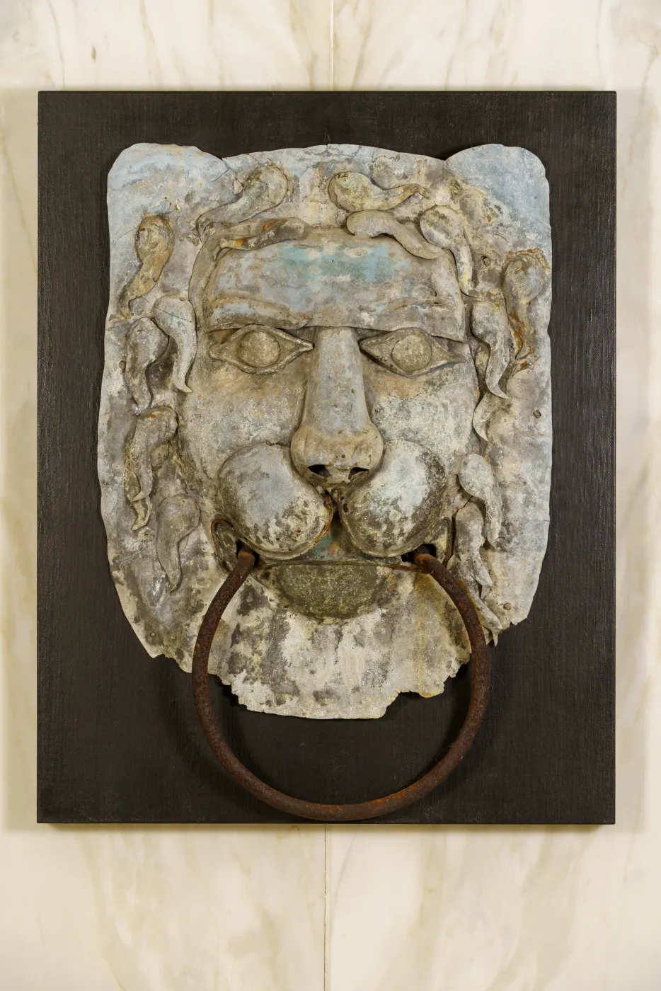 French 18th c. Zinc, Lion Mask Door Knocker, photograph 1